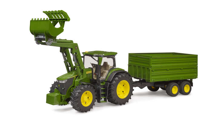 bruder John Deere 7R 350 mit Frontlader und Tandemachstransportanhänger